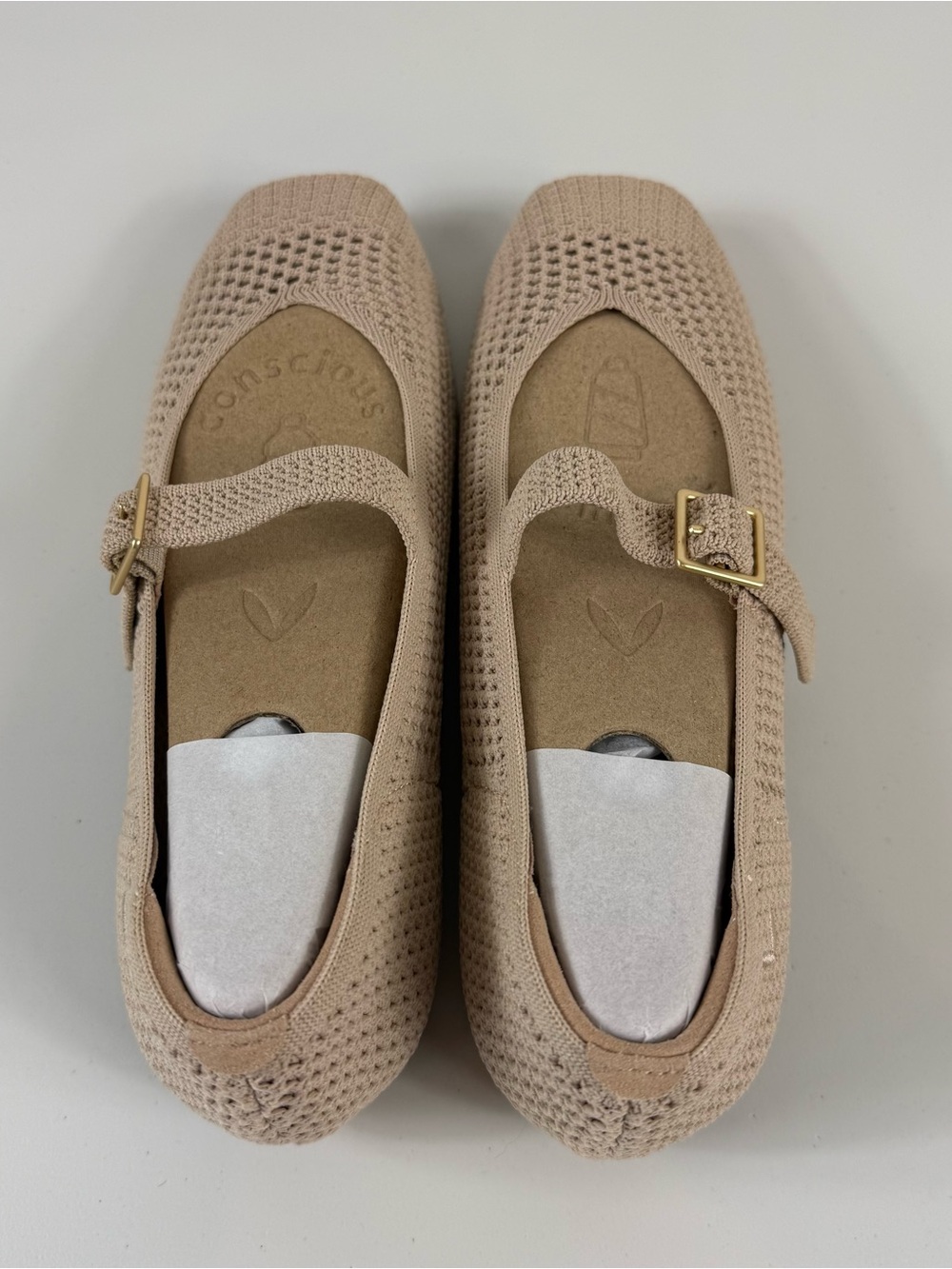 VIVAIA Margot Mary Jane Square Toe Flats Women’s US 7-7.5 Almond Mesh NWB - Picture 4 of 6